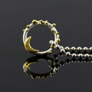 Anhänger "Mond und Sterne", Ø 2,3 cm, 935 Silber, teilvergoldet, Kugelkette