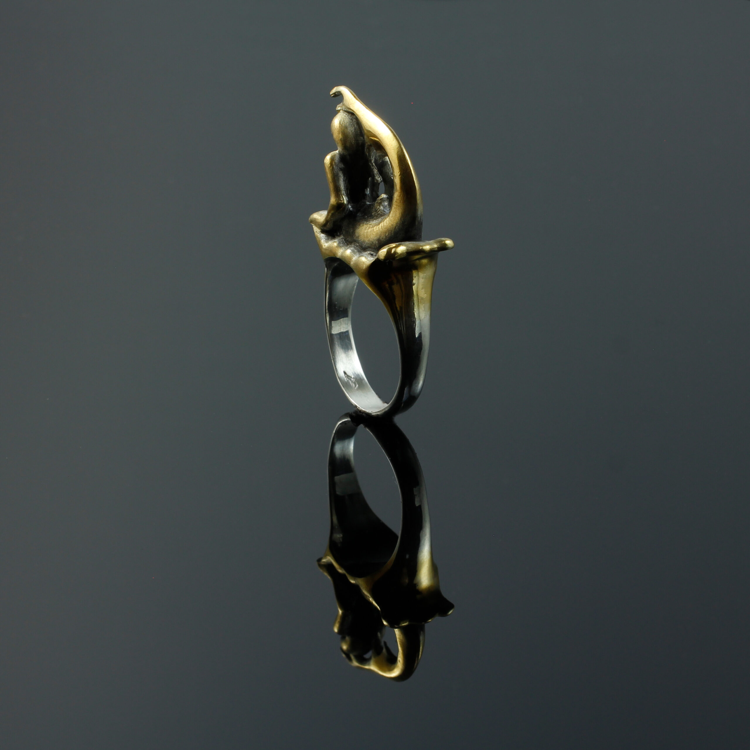 Nixenring, 935 Silber, teilvergoldet und -geschwärzt