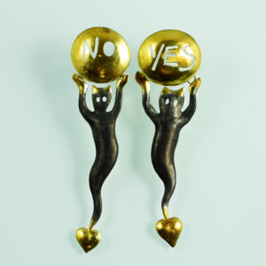 Flüsterteufel-Ohrringe "YES-NO", 935 Silber, teivergoldet und -geschwärzt