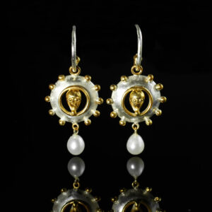 Ohrringe "Eulenlinse", 935 Silber, teilvergoldet, Perle