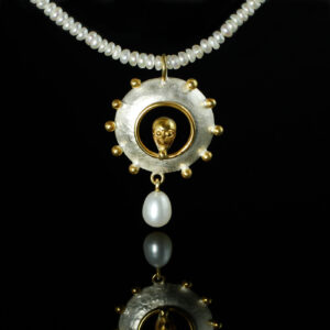 Kette "Kleine Eulenlinse", 935 Silber teilvergoldet, Perlen
