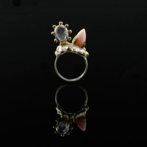 Ring "Oculus", 935 Silber teilvergoldet, Pinkopal, Rosa Quarz
