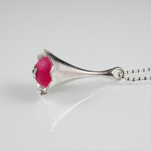 Kelchanhänger "Pink" an Kugelkette, 935 Silber, Achat
