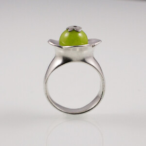 Blütenring "Apfelgrün", 935 Silber, Jade