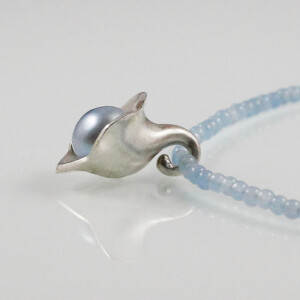 Blütenkette "Blau", Achat, 935 Silber, Zuchtperle