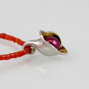 Blütenkette "Pink" an Korallenkette, 935 Silber, teilvergoldet, Zuchtperle