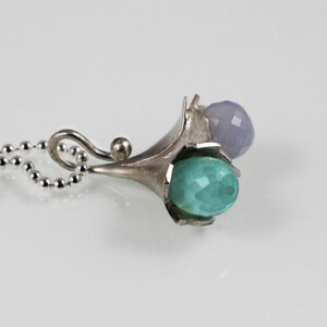 Doppelkelchanhänger an Kugelkette, 935 Silber