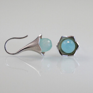 Kelchohrringe "Aqua", 935 Silber, Chalcedon