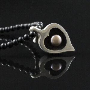 Ballonanhänger mit schwarzer Perle, 925 Silber, Zuchtperle, Onyx