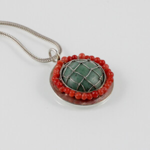 Anhänger "Serpentin", 935 Silber, Serpentin, Koralle