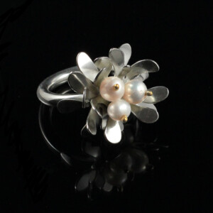 Ring "Mistel", 935 Silber, 750 Gelbgold, Zuchtperlen