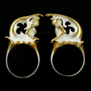 Nixenring und Ritterring, 935 Silber, geweißt und teilvergoldet