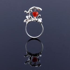 Ring mit Korallenherz, 935 Silber, Koralle