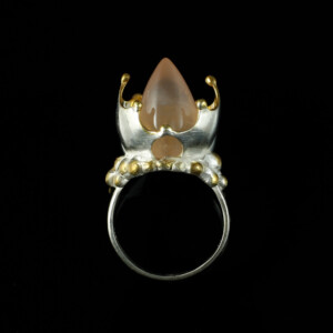 Großer Kapselring, 935 Silber teilvergoldet, Rosa Quarz