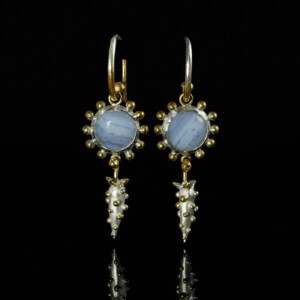 Möhrbeerohrringe, Chalcedon, 935 Silber, teilvergoldet
