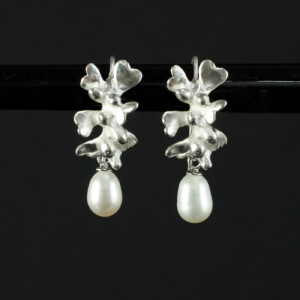 Blättchenohrringe mit Perle, 935 Silber