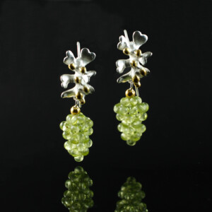 Traubenohrringe, 935 Silber teilvergoldet, Peridot