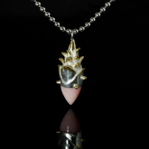 Zapfenpendel, 935 Silber teilvergoldet, Kugelkette, Pinkopal